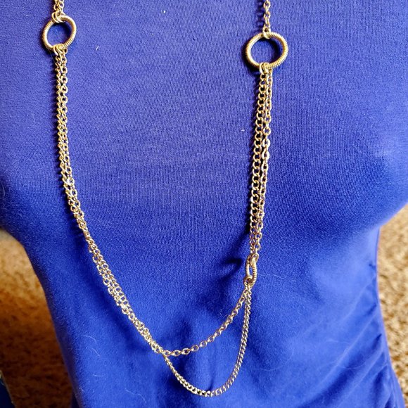 34" Gold Tone Long Layered Style BR Necklace Basic